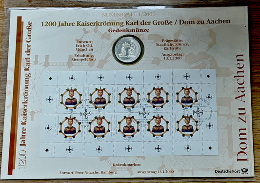 Moneta 10 marek 1200 lat Katedry w Aachen 2000 r.